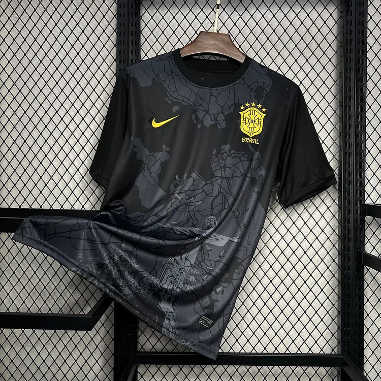 maillot-de-football-inspiration-bresil-concept-couleur-noire koszulka piłkarska inspiracja Brazylia w kolorze czarnym