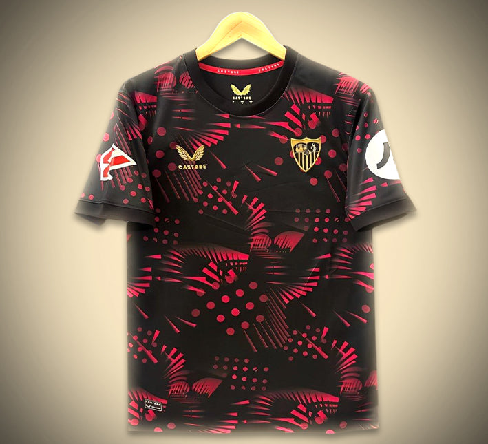 maillot-exterieur-fc-seville-noir-saison-2024-2025-tenue-de-football-officielle koszulka wyjazdowa FC Sevilla czarna sezon 2024 2025 oficjalny strój piłkarski