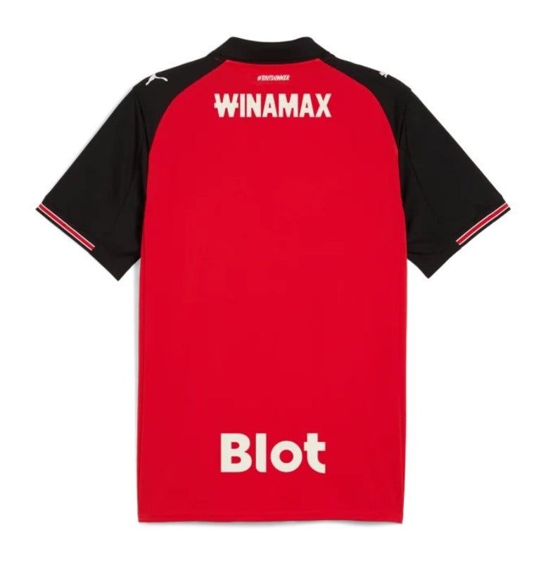 maillot-domicile-stade-rennais-saison-2025-2026-rouge-et-noir-football Koszulka domowa Stade Rennais sezon 2025 2026 czerwona i czarna piłka nożna