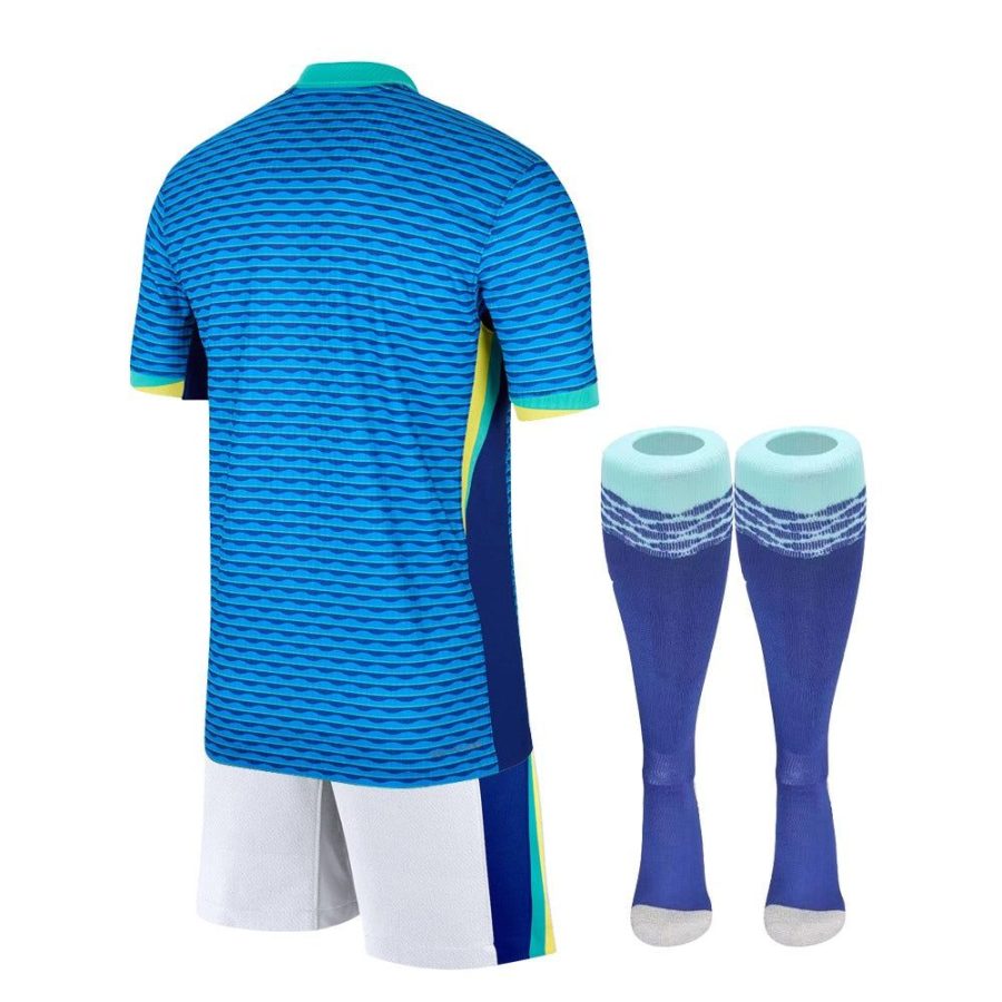 maillot-enfant-bresil-exterieur-2024-tenue-de-football-jaune-et-vert Koszulka dziecięca Brazylia wyjazdowa 2024 strój piłkarski żółto-zielony