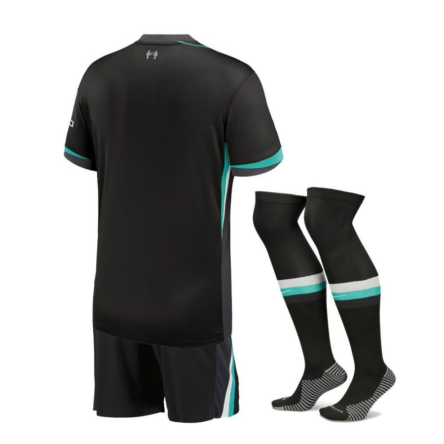 Koszulka dziecięca Liverpool wyjazdowa sezon 2024 2025 z szortami i skarpetkami