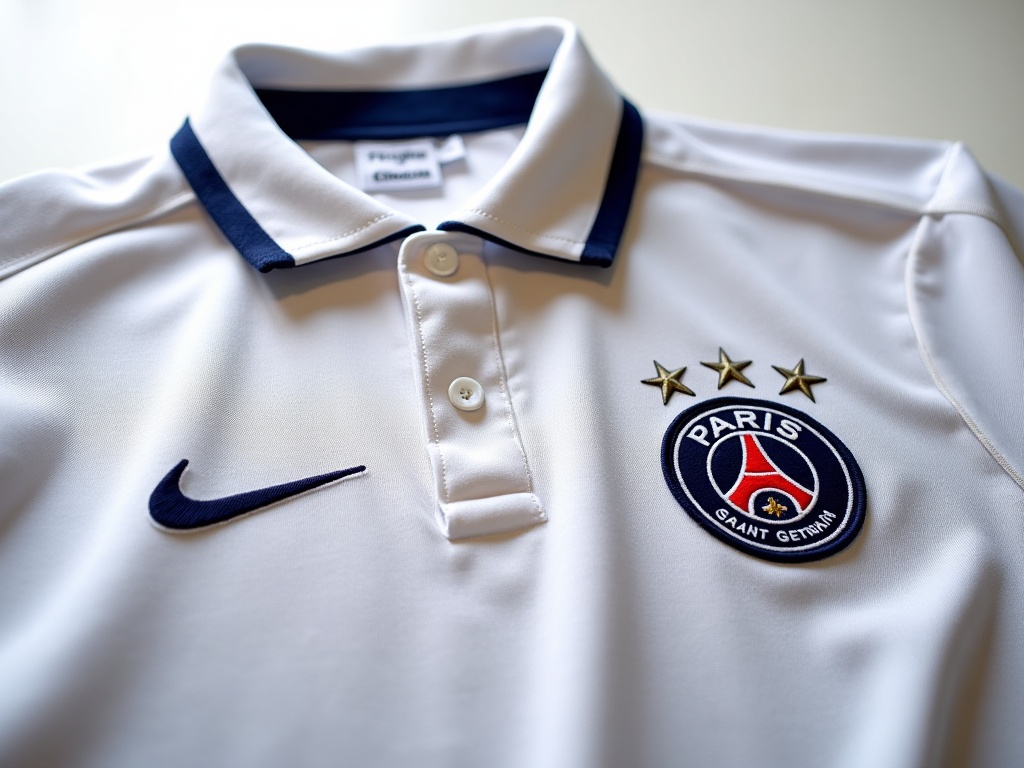 Koszulka PSG vintage Nike lata 90 zbliżenie haftowanej naszywki