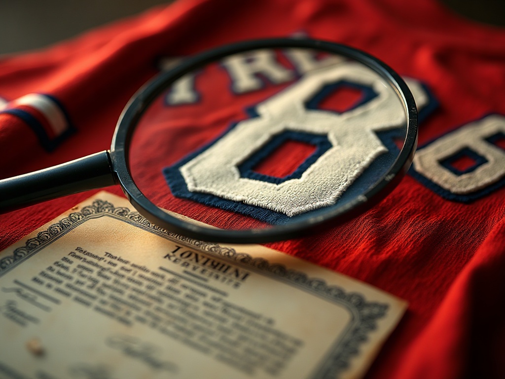 Détail d'une étiquette et d'un nadruk d'un koszulka de foot vintage pour authentification