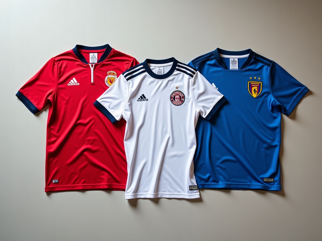 Porównanie wizualne autentycznej koszulki piłkarskiej i podróbki obok siebie
