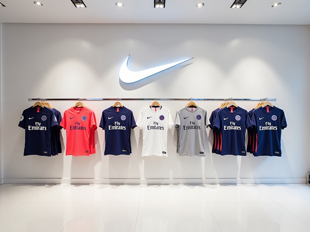 Ściana koszulek PSG w oficjalnym sklepie Nike