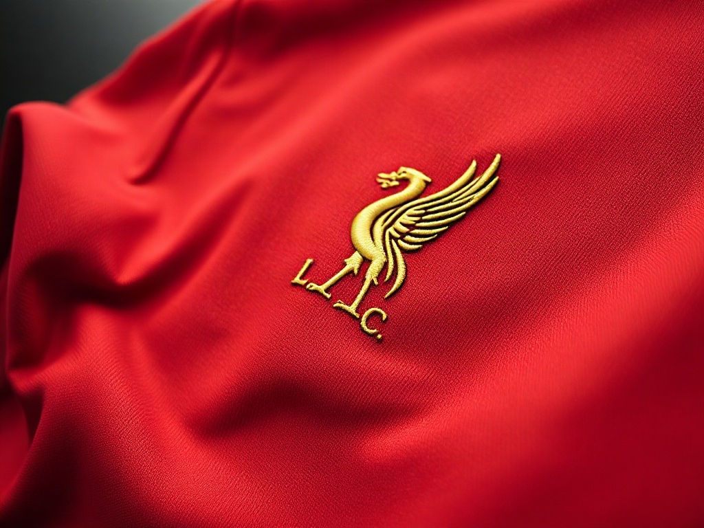 Zbliżenie na herb Liverpoolu na koszulce New Balance